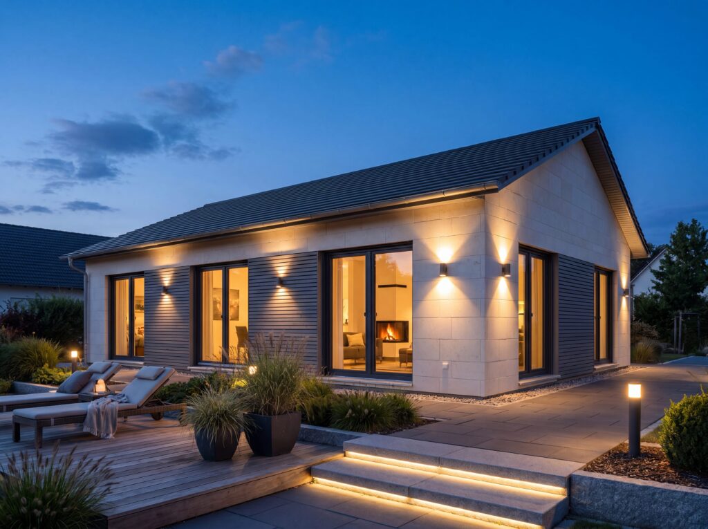 Bungalow Aachen mit Terrasse und Kaminplatz im Garten