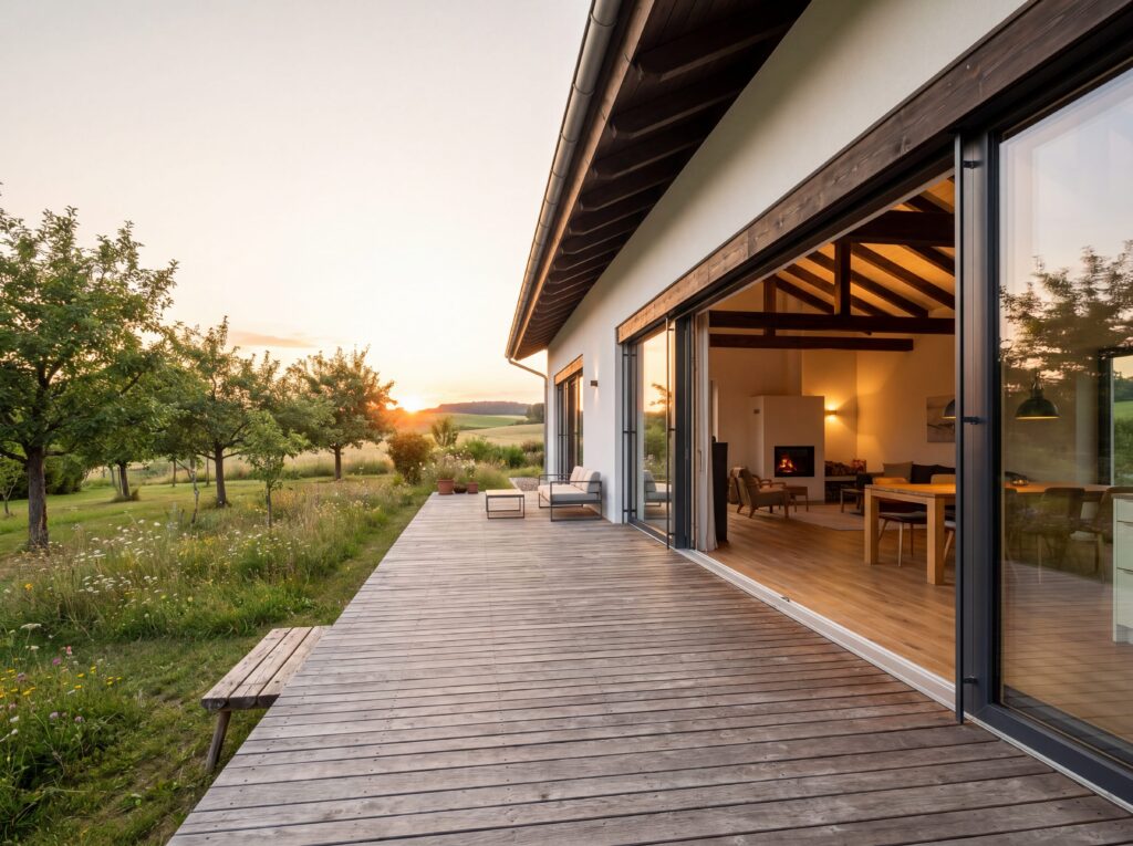 Bungalow DorfModern Terrasse bei Sonnenuntergang
