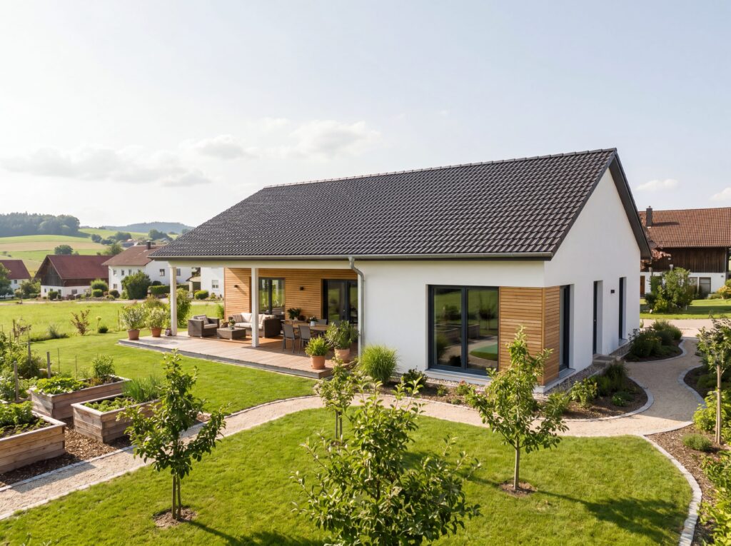 Bungalow DorfModern mit Garten und überdachter Terrasse