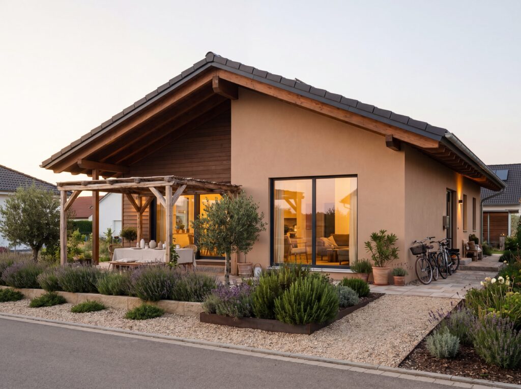 Bungalow DorfModern mit Pergola und Vorgarten