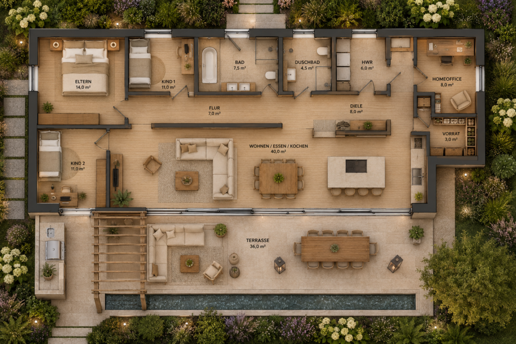 Bungalow-Auenblick-Grundriss