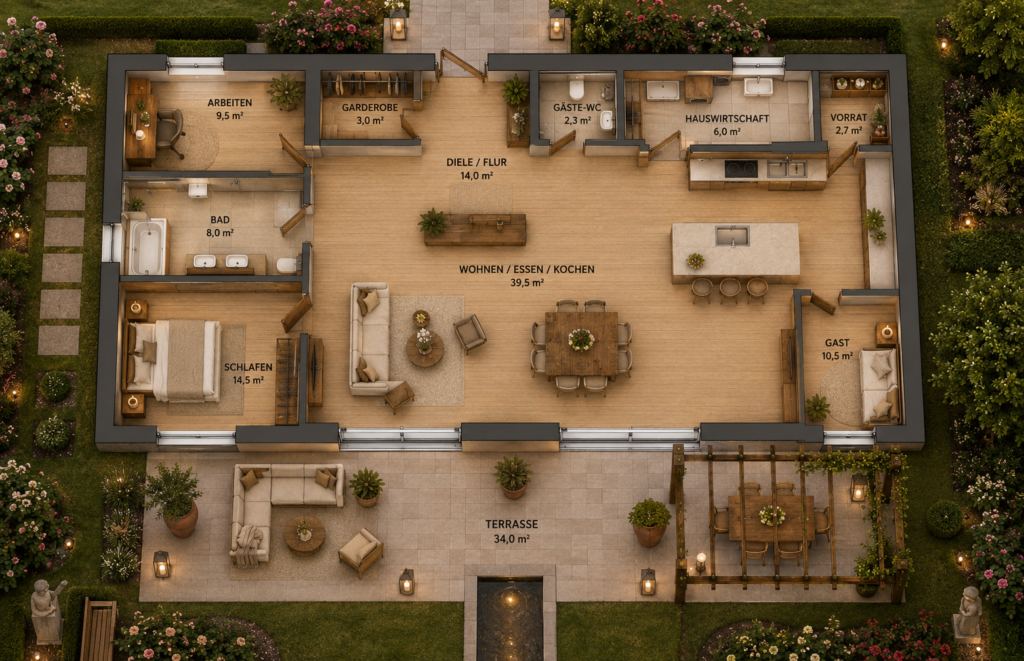 Bungalow-Parkvilla-Grundriss