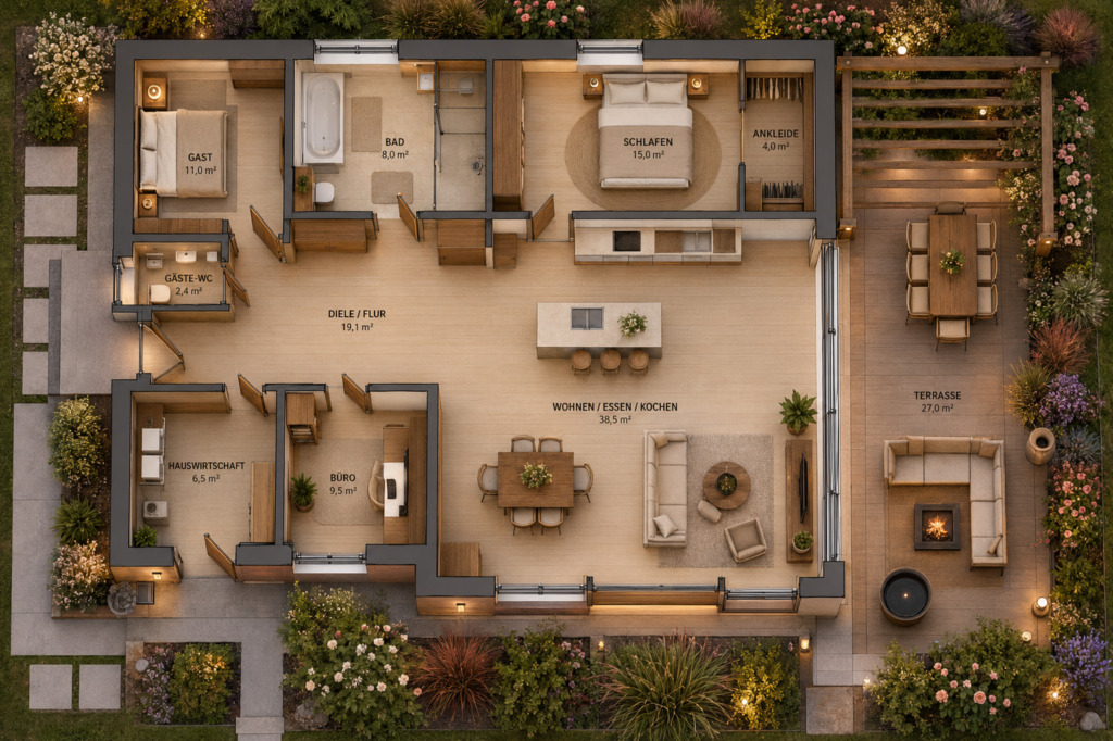 Bungalow-Rosenfels-Grundriss